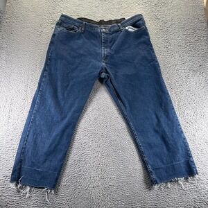 Wrangler Authentics Jeans Mens 40x28 Blue Denim Straight Leg Workwear Frayed Hem